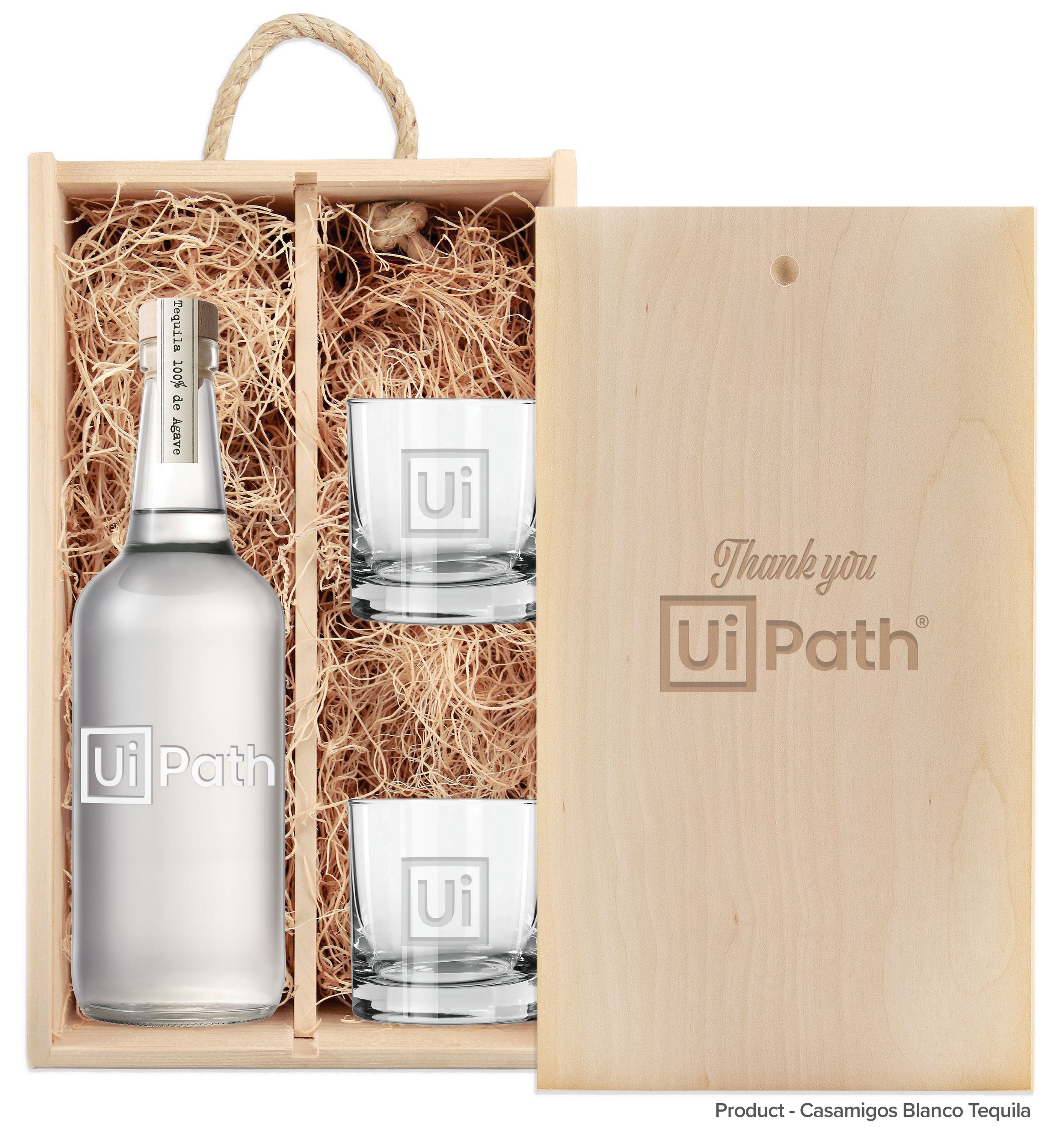 Laser-Engraved Double Wood Box with Two Etched Rocks Glasses
