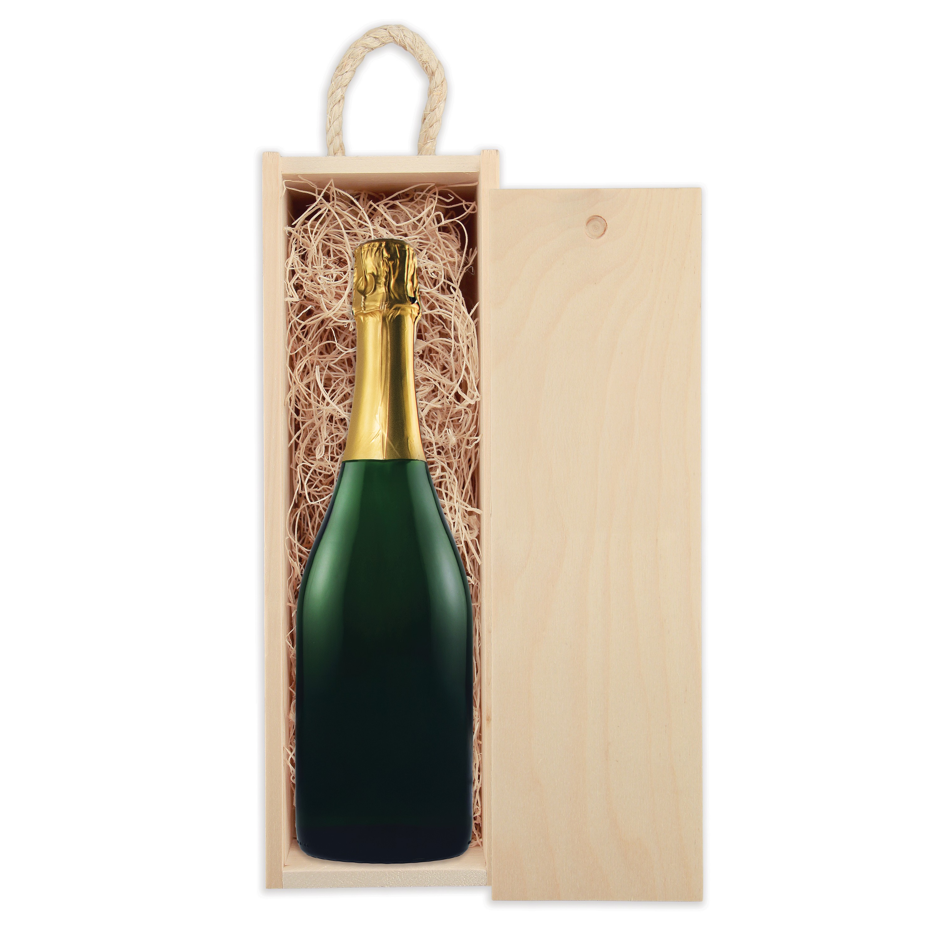 Laser-Engraved Wood Box w/Custom Etched Sparkling Wine Bottle view 2