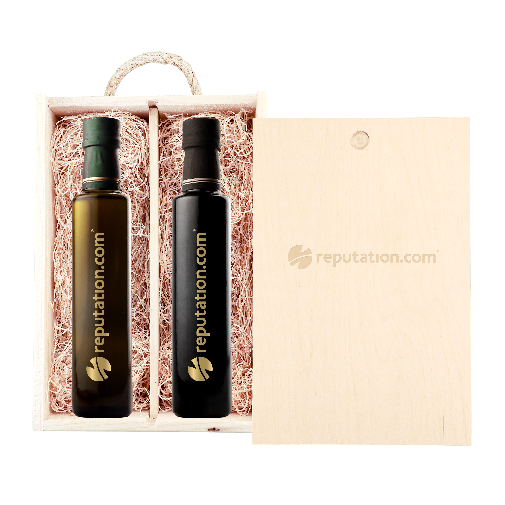 Laser-Engraved Wood Box w/250 Ml Etched Balsamic Vinegar & Olive Oil w/1 Color Fill