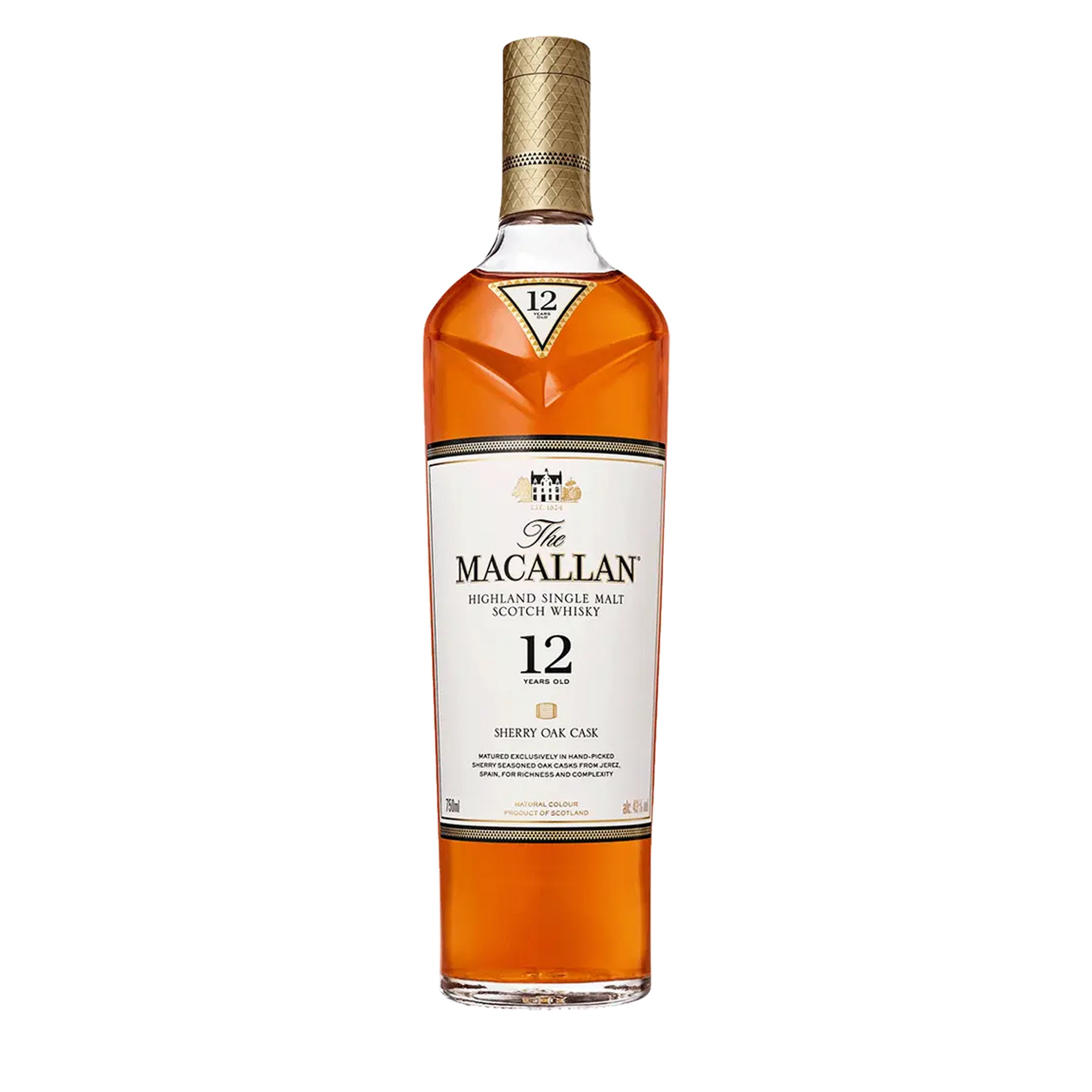 Etched Macallan 12 Year Sherry Oak Cask Scotch Whiskey Liquor Bottle