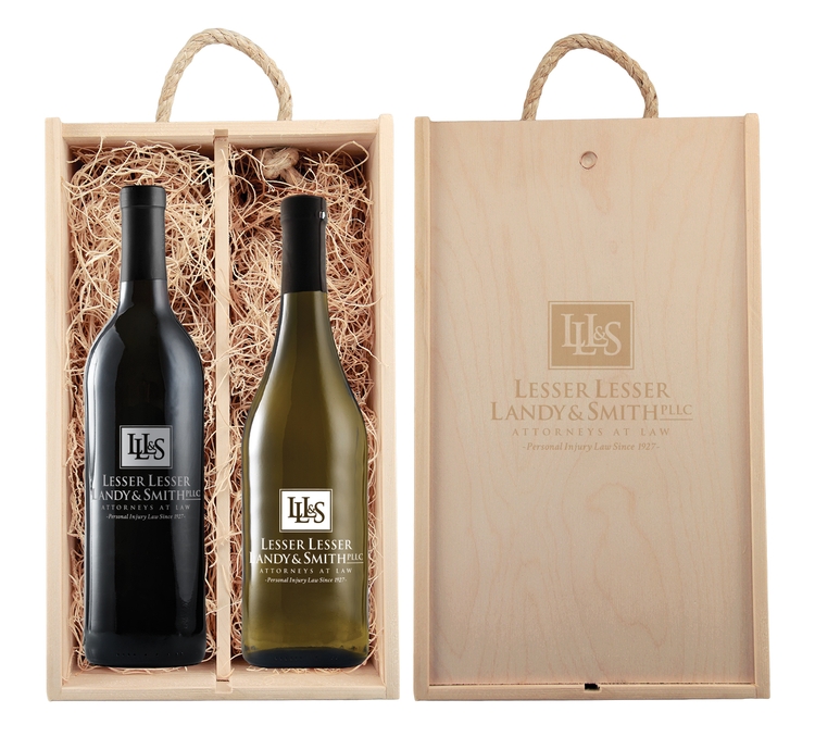 Laser-Engraved Double Wood Box, Custom Etched Wine Bottles