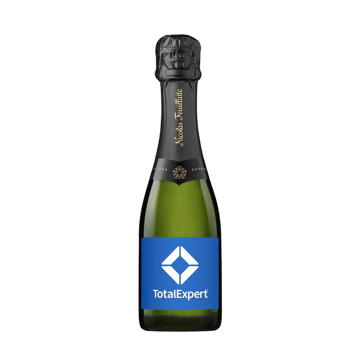 Labeled Mini Nicolas Feuillatte Brut Champagne Bottle w/Full-Color Custom Label