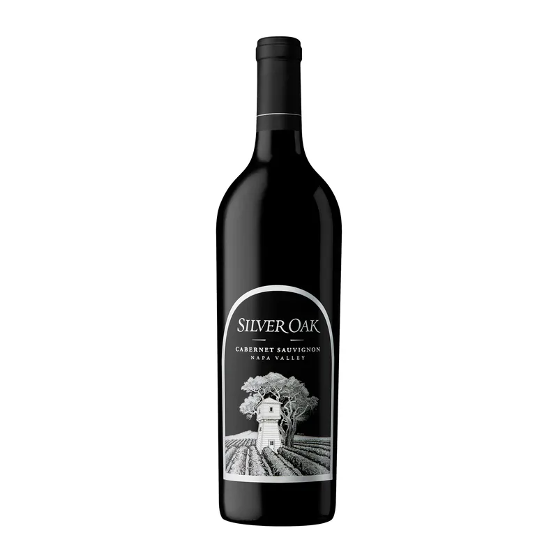 Etched Silver Oak Napa Valley Cabernet Red Wine Bottle