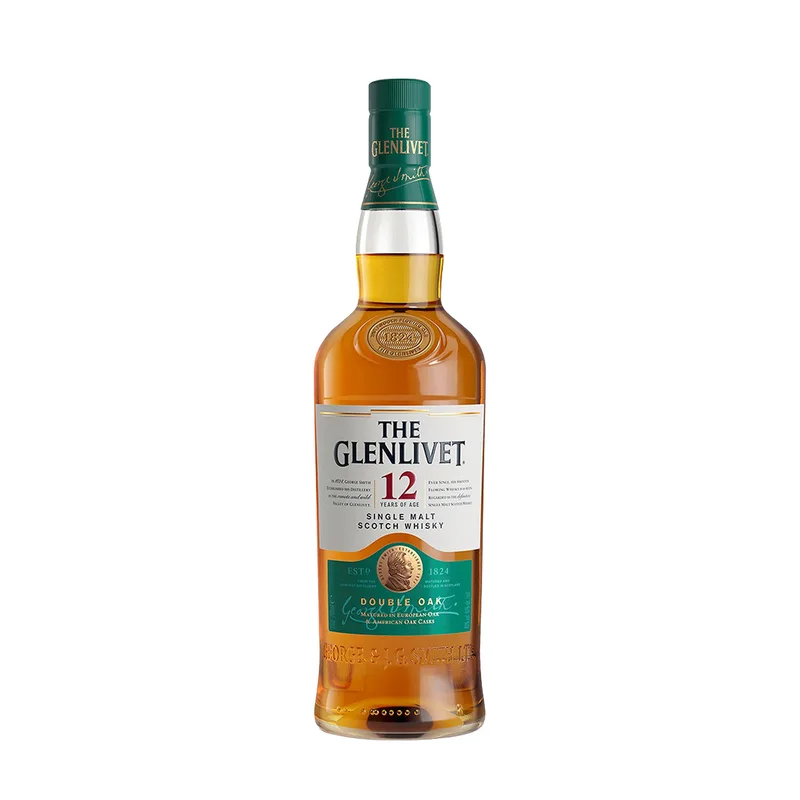 Etched Glenlivet 12 Year Double Oak Scotch Whiskey Liquor Bottle