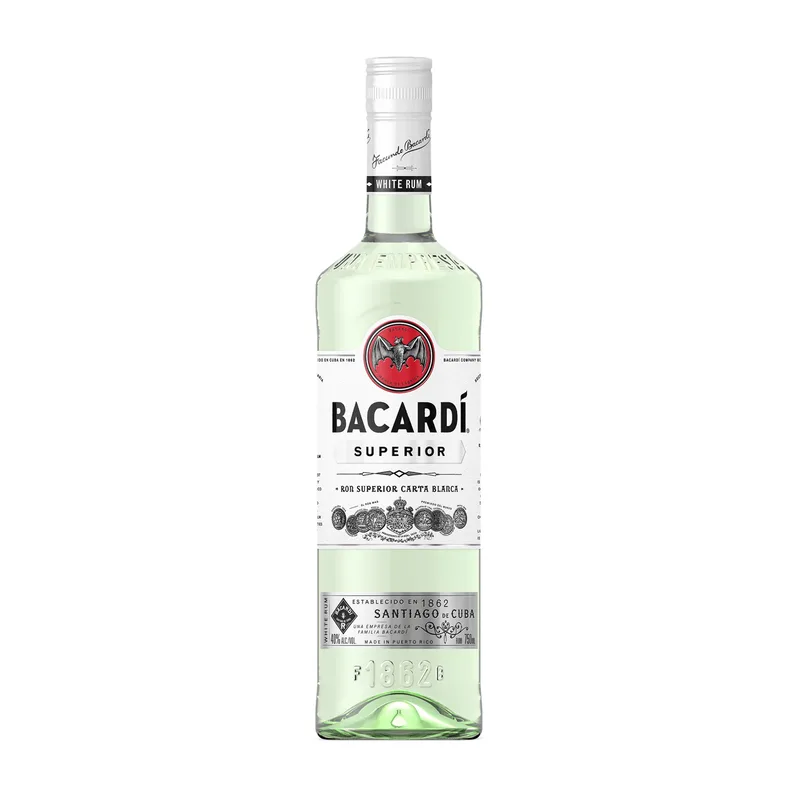 Etched Bacardí Superior White Rum Liquor Bottle