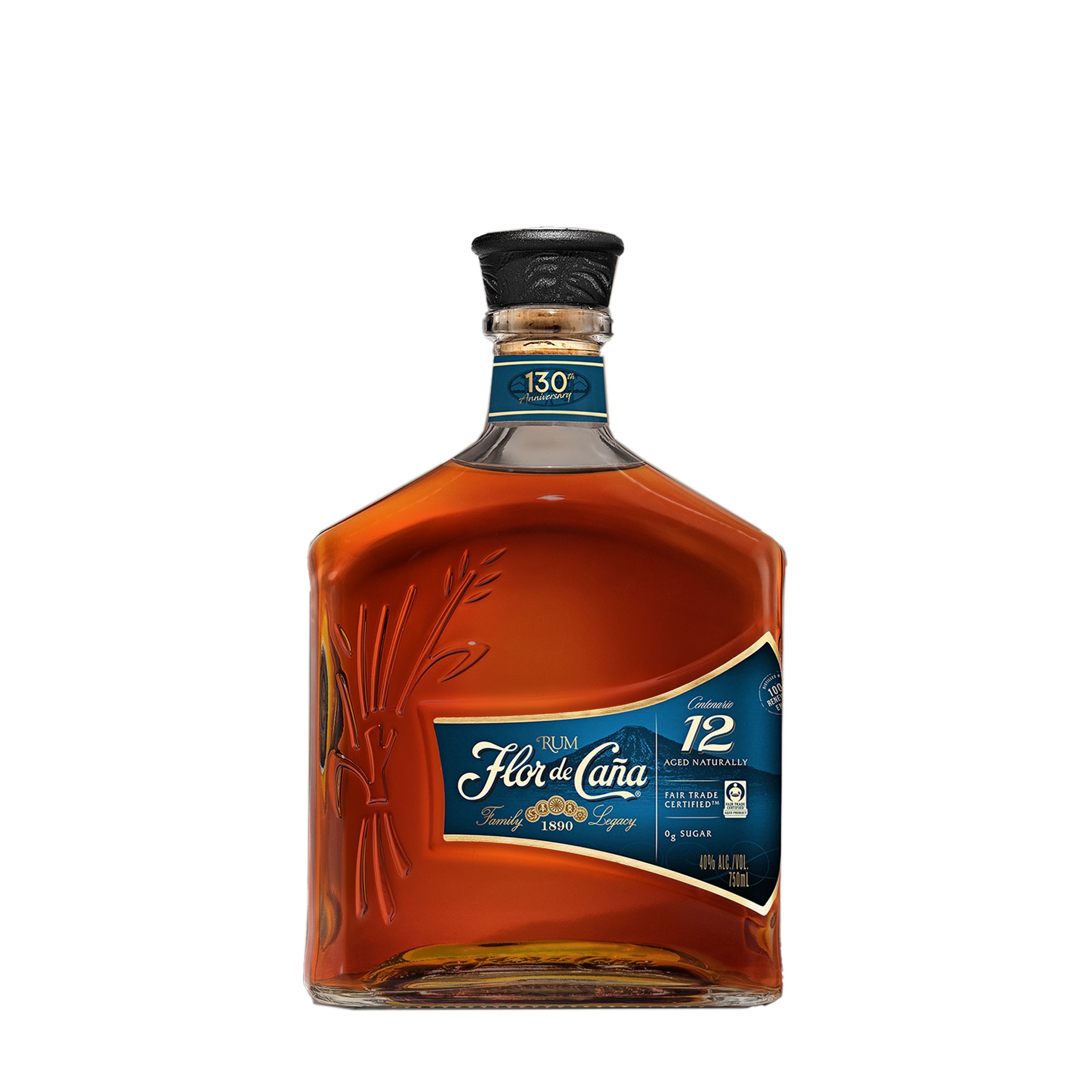 Etched Flor de Caña 12 Year Centenario Rum Liquor Bottle