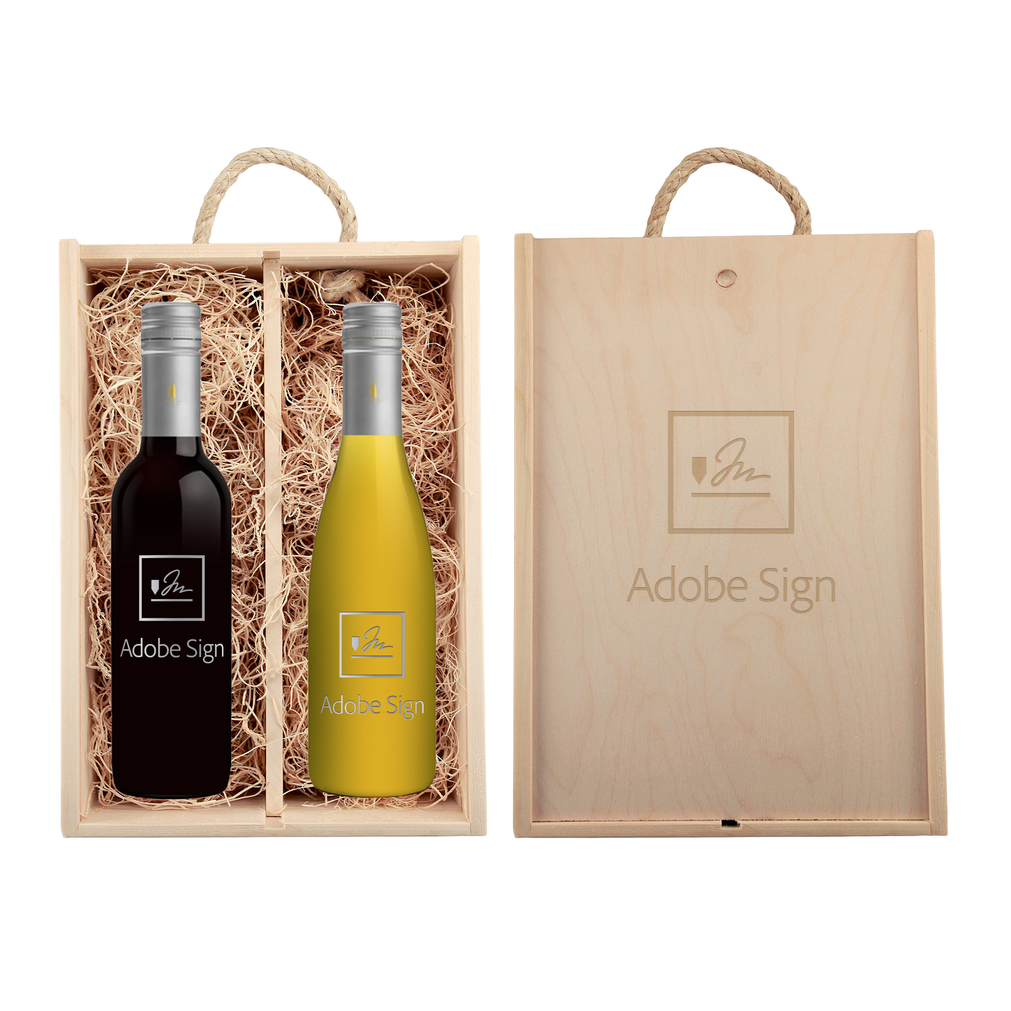 Laser-Engraved Wood Box with Two Half-Size Etched Robert Mondavi Bottles