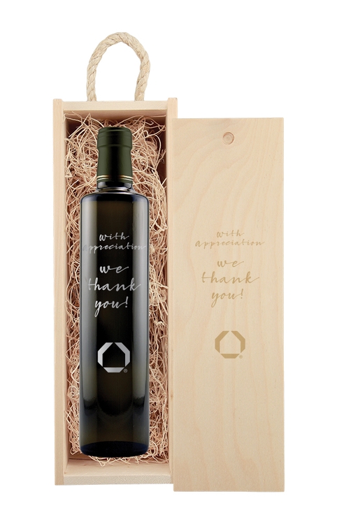 Laser-Engraved Wood Box w/Custom Etched Balsamic Vinegar Bottle