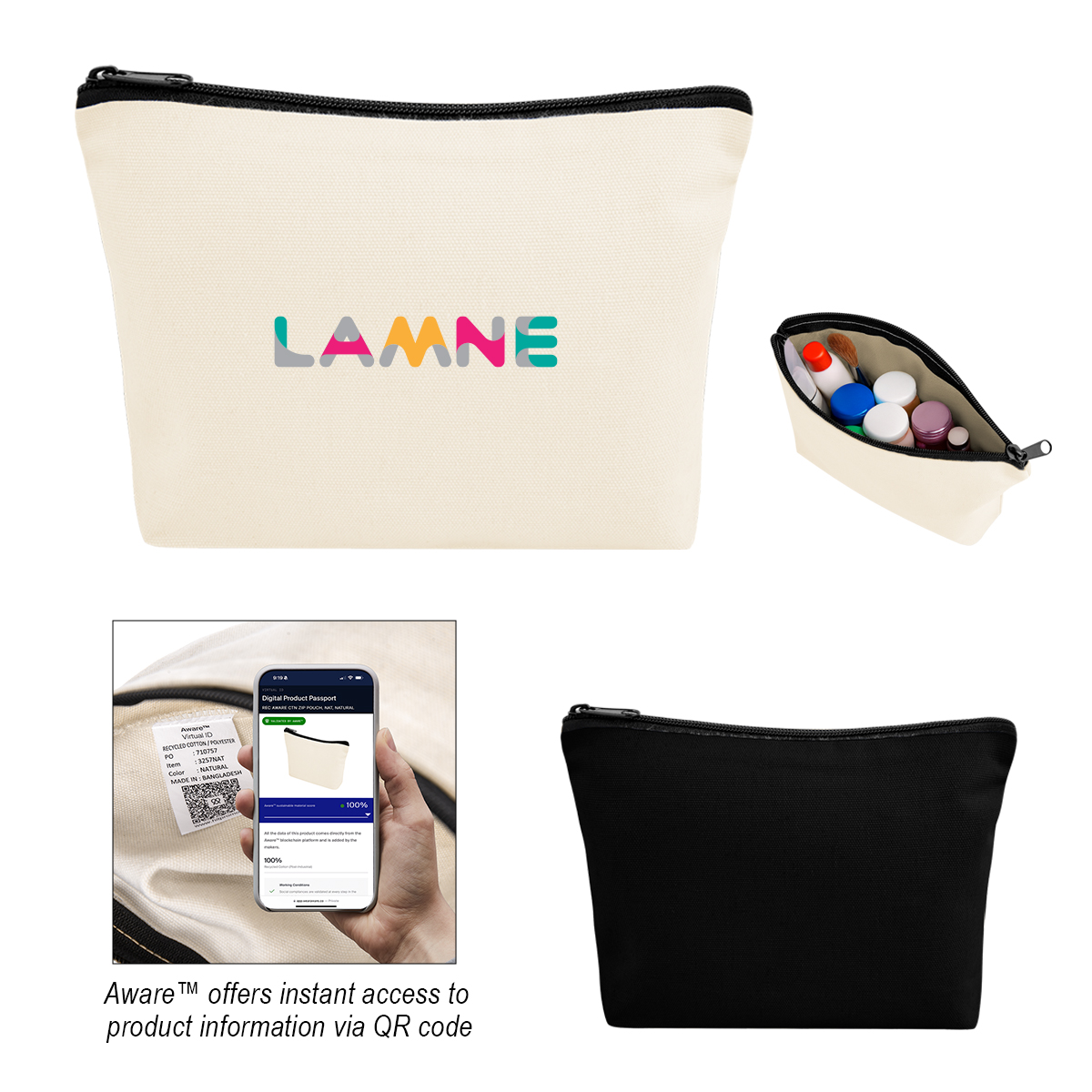 Aware™ 10 Oz. Recycled Cotton Zip Pouch