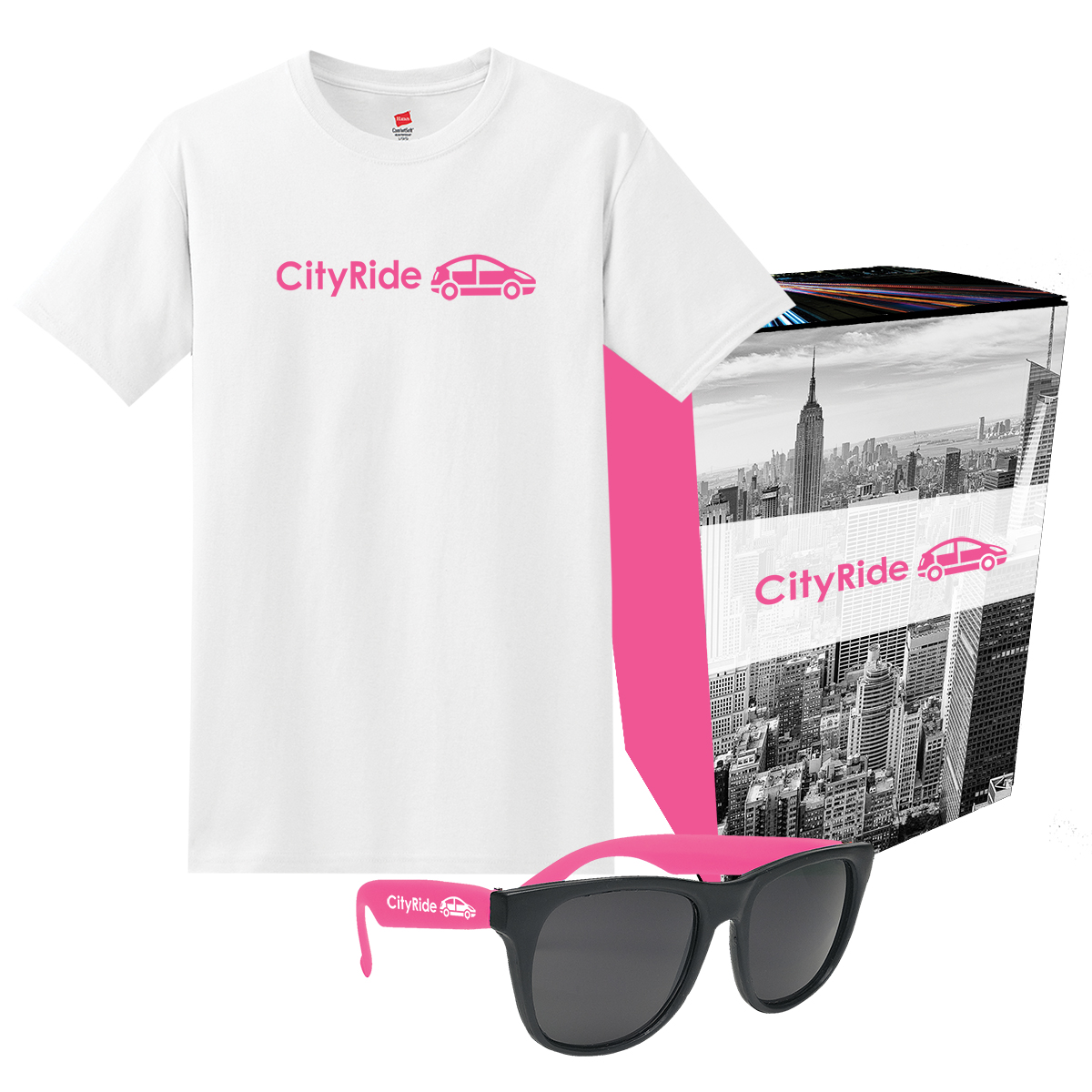 Hanes® T-shirt And Sunglasses Combo Set With Custom Box — White