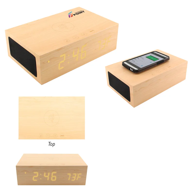 Bluesequoia Alarm Clock With Qi Charging Station And Wireless Speaker
