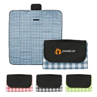 Gingham Roll-up Picnic Blanket — Black With White