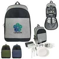 Lakeside Picnic Set Cooler Backpack — Black With Gray