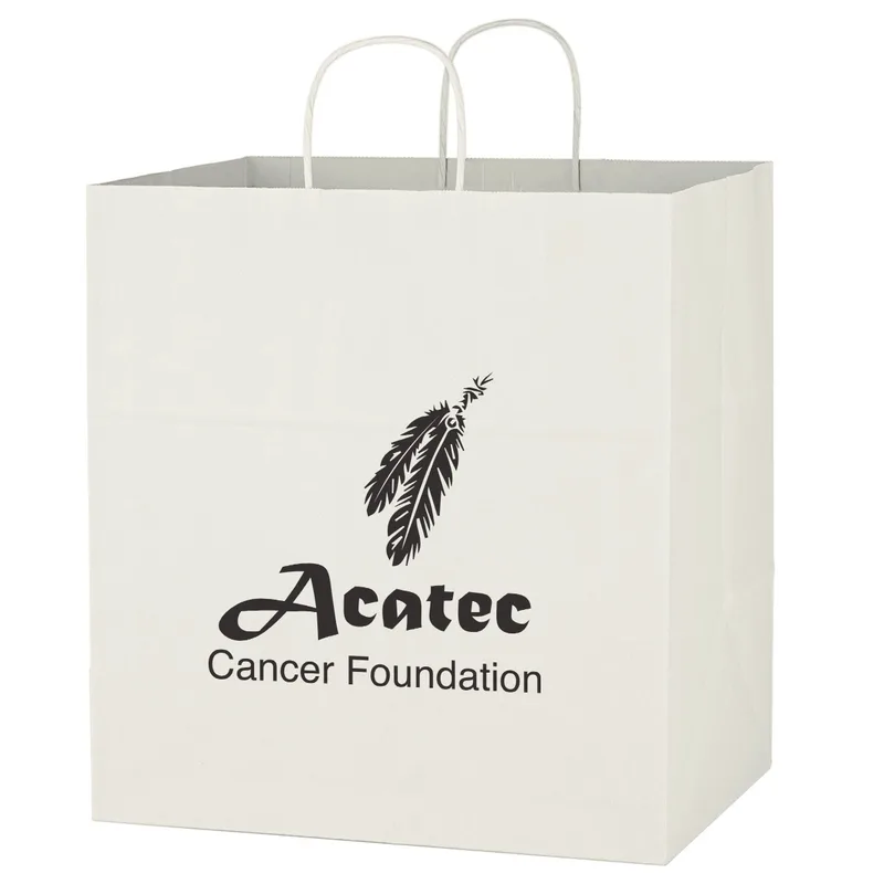Kraft Paper White Shopping Bag - 14" X 15"