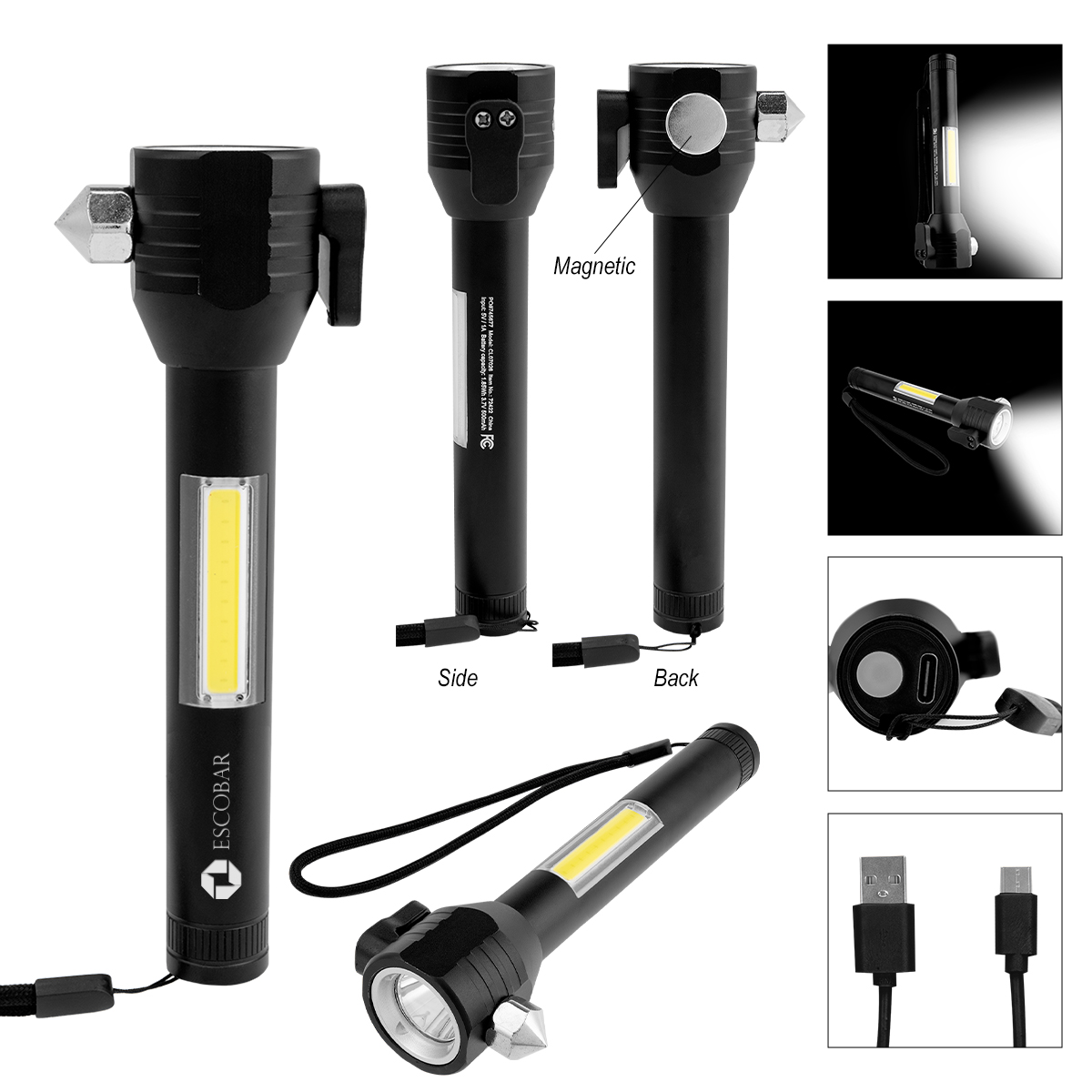 Safety Tool With Rechargeable Cob Flashlight 2.0