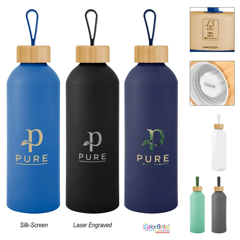 25 Oz. Blaire Recycled Aluminum Bottle With Bamboo Lid And Carry Handle