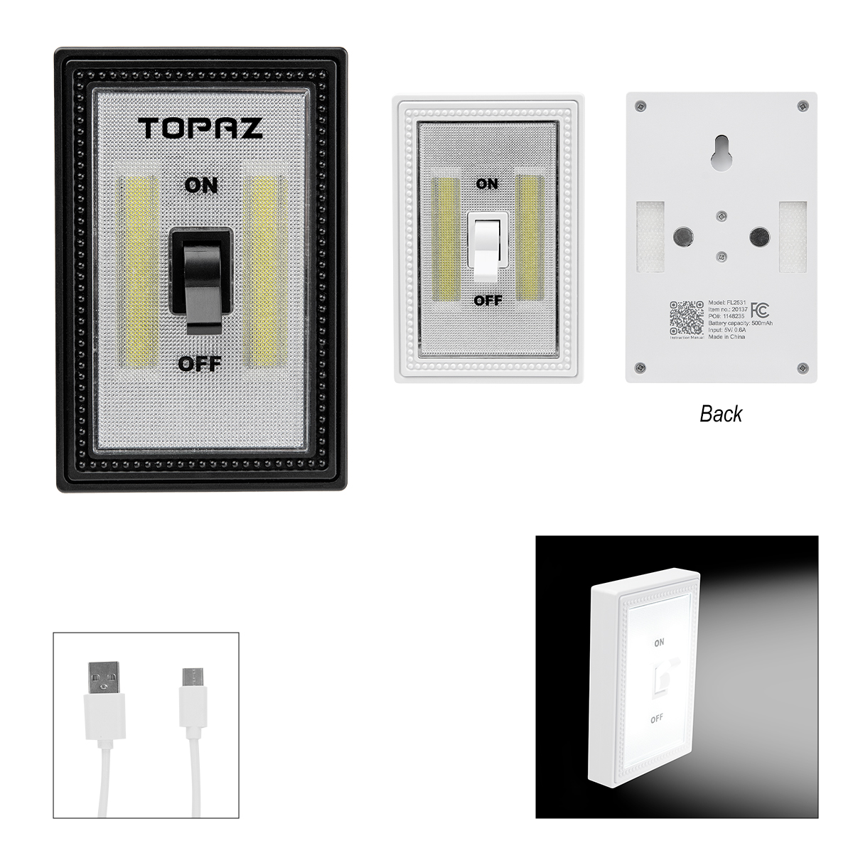 Rechargeable Cob Flip Switch Night Light