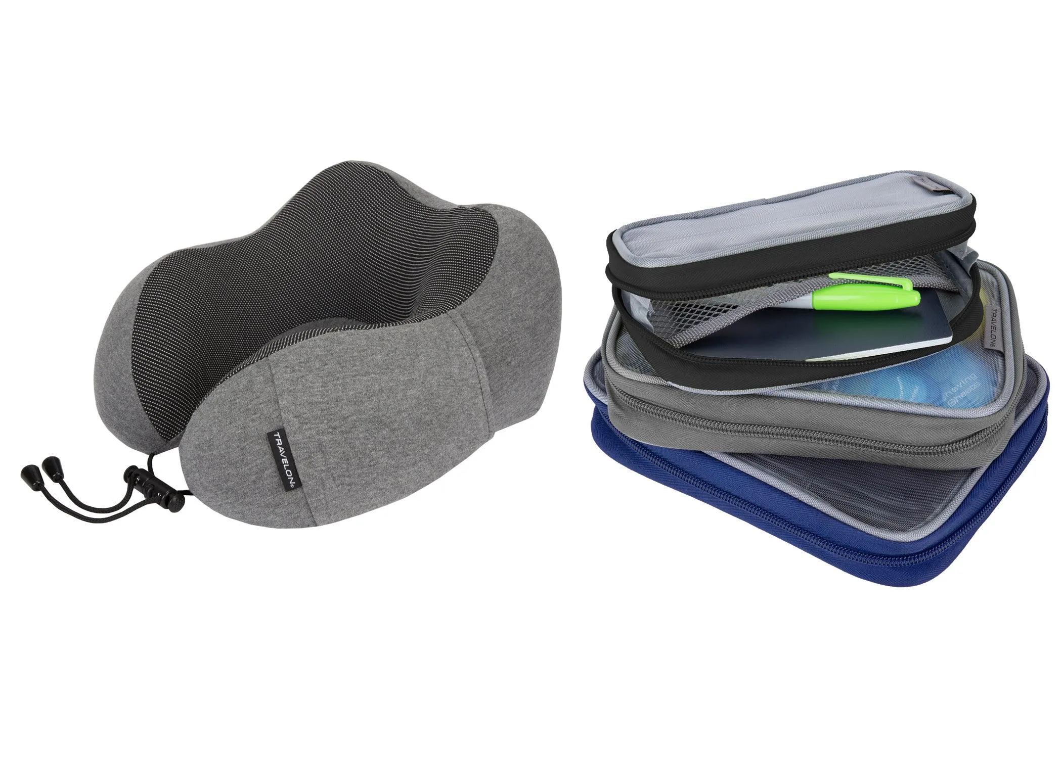 Travelon Contoured Travel Pillow W/ Set Of 3 Packing Squares