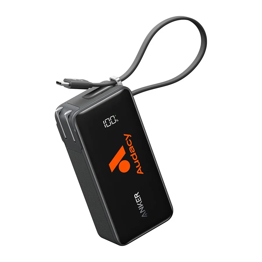 Anker Power Bank (10K, Fusion, Built-In Cable) - Black
