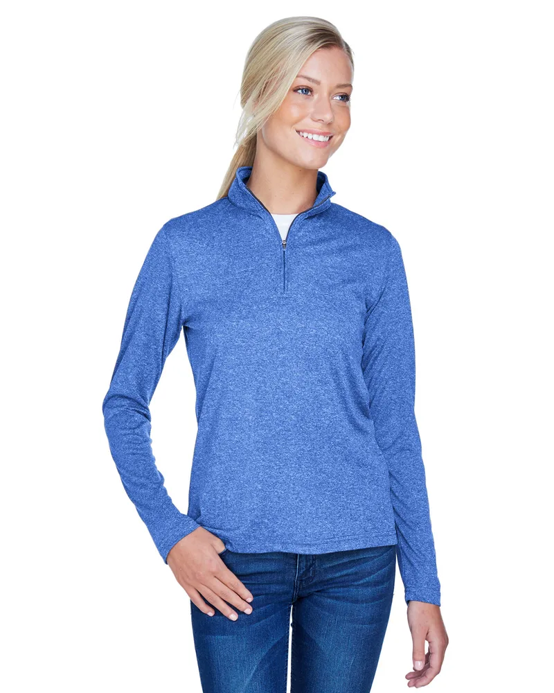 ULTRACLUB Ladies' Cool & Dry Heathered Performance Quarter-Zip view 5