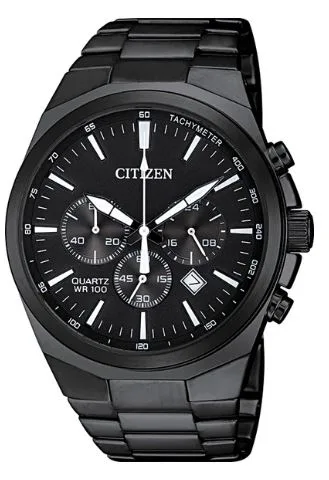 Citizen® Men's Quartz Chronograph Black Stainless Steel Watch w/Black Dial