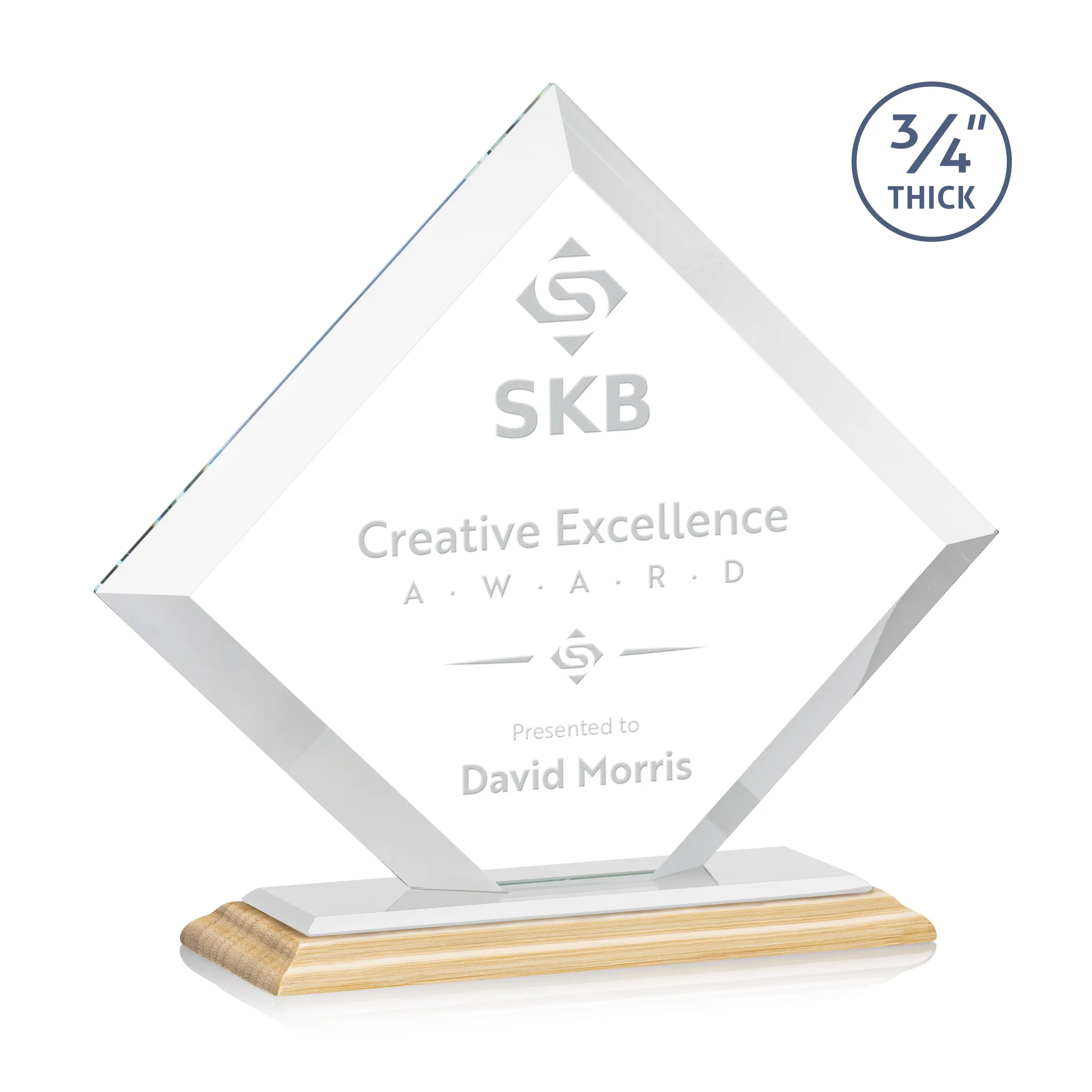 Deep Etch, Standard base, Bamboo, White, 10.875" x 9.75" x 3"