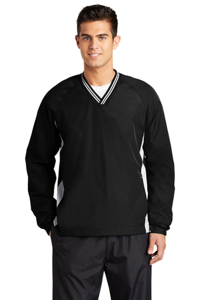 Sport-Tek® Tipped V-Neck Raglan Wind Shirt.