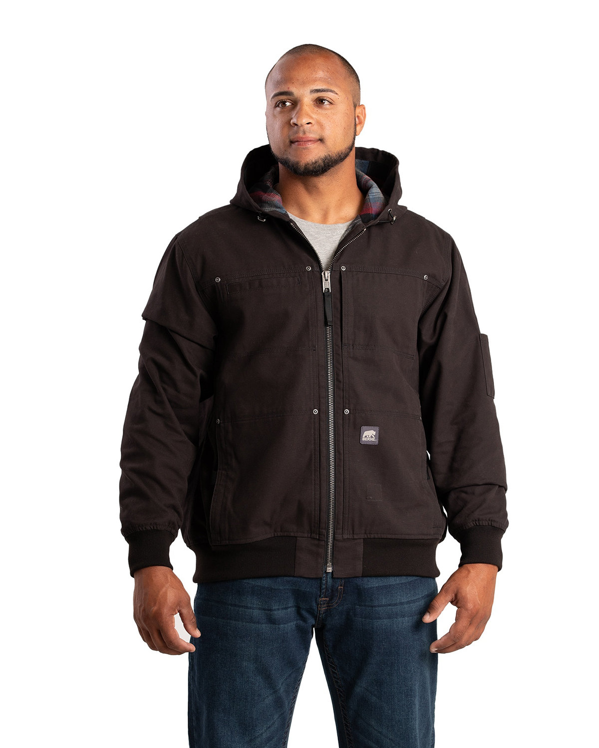 Berne Apparel Men's Heartland Duck Flannel-Lined Hooded Jacket