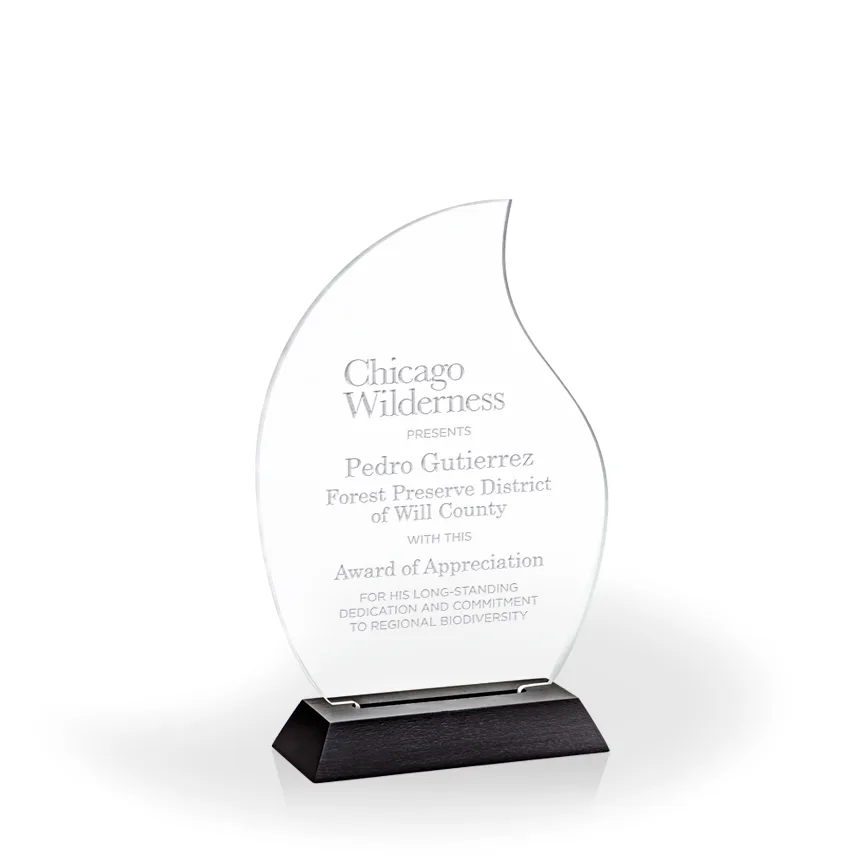 Flame Award with Black Wood Base, Large - Engraved