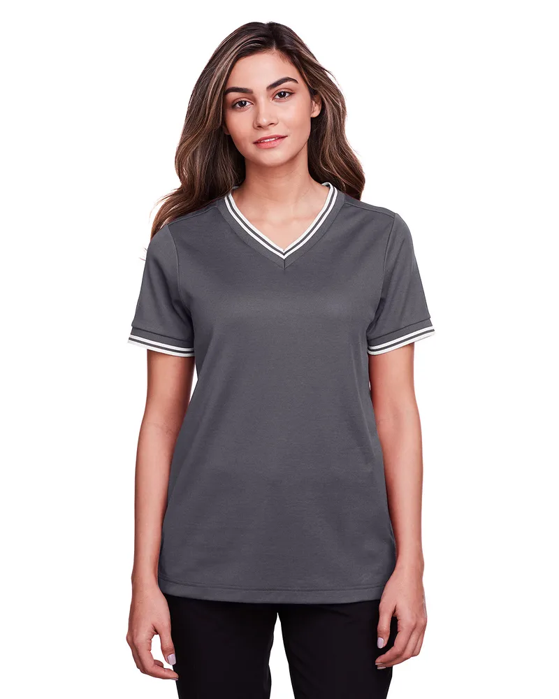 Devon and Jones CrownLux Performance? Ladies' Plaited Tipped V-Neck Top view 4