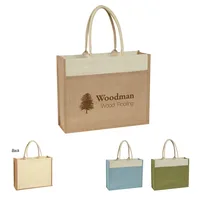 Jute Tote Bag With Front Pocket — Beige With Natural