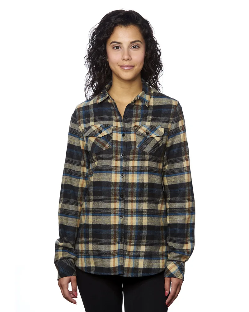 Burnside Ladies' Plaid Boyfriend Flannel Shirt view 3