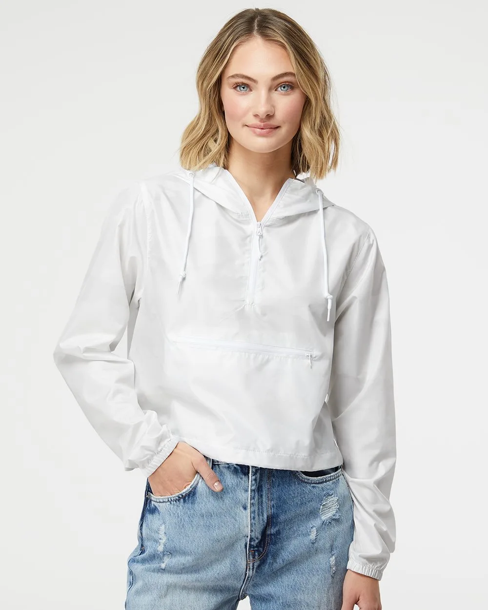 Independent Trading Co.® Women's Lightweight Quarter-Zip Pullover Crop Windbreaker Jacket view 2