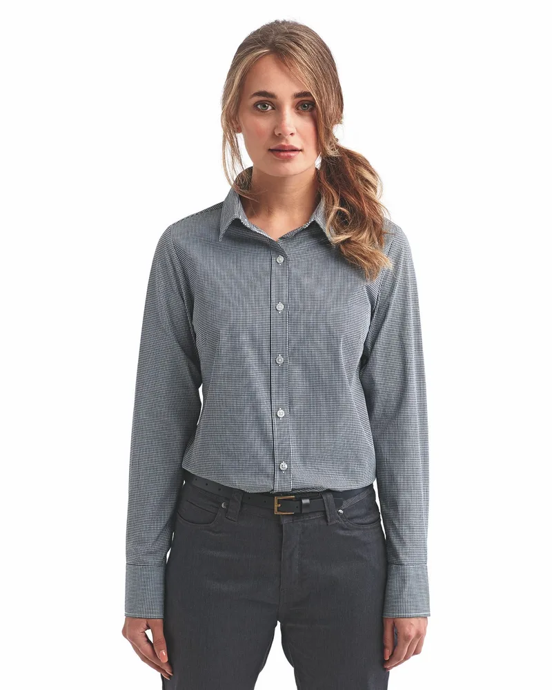 ARTISAN COLLECTION BY REPRIME Ladies' Microcheck Gingham Long-Sleeve Cotton Shirt