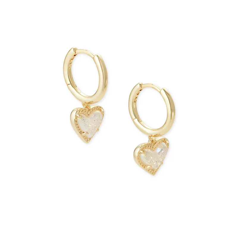 Kendra Scott Ari Heart Gold Huggie Earrings in Iridescent Drury