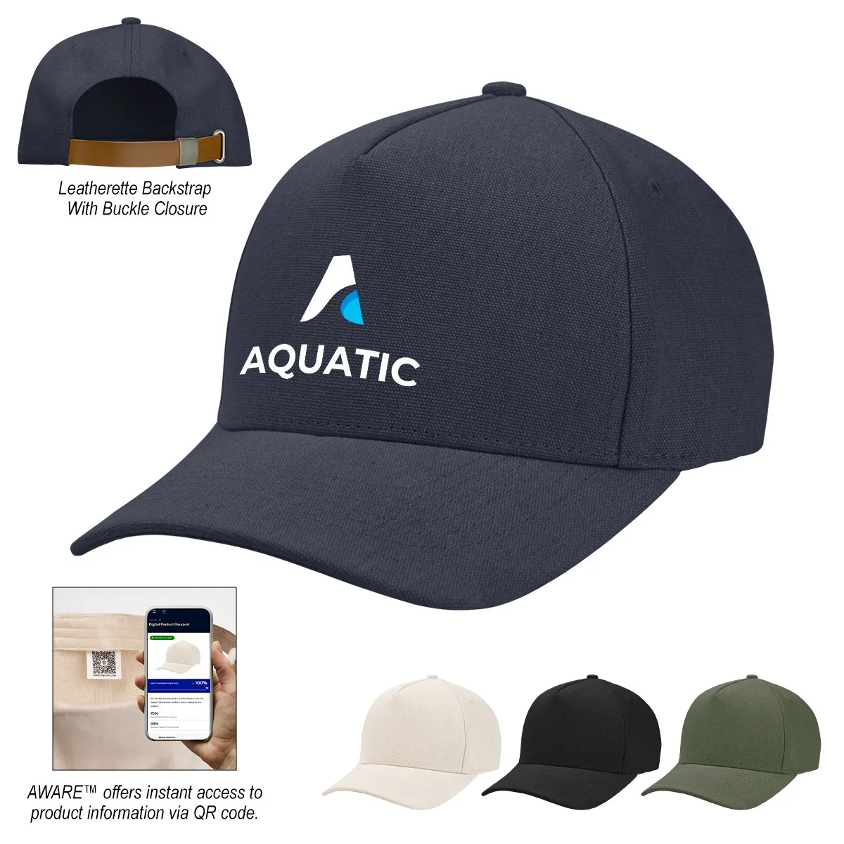 Aware™ Recycled Cotton Cap With Leatherette Backstrap view 2