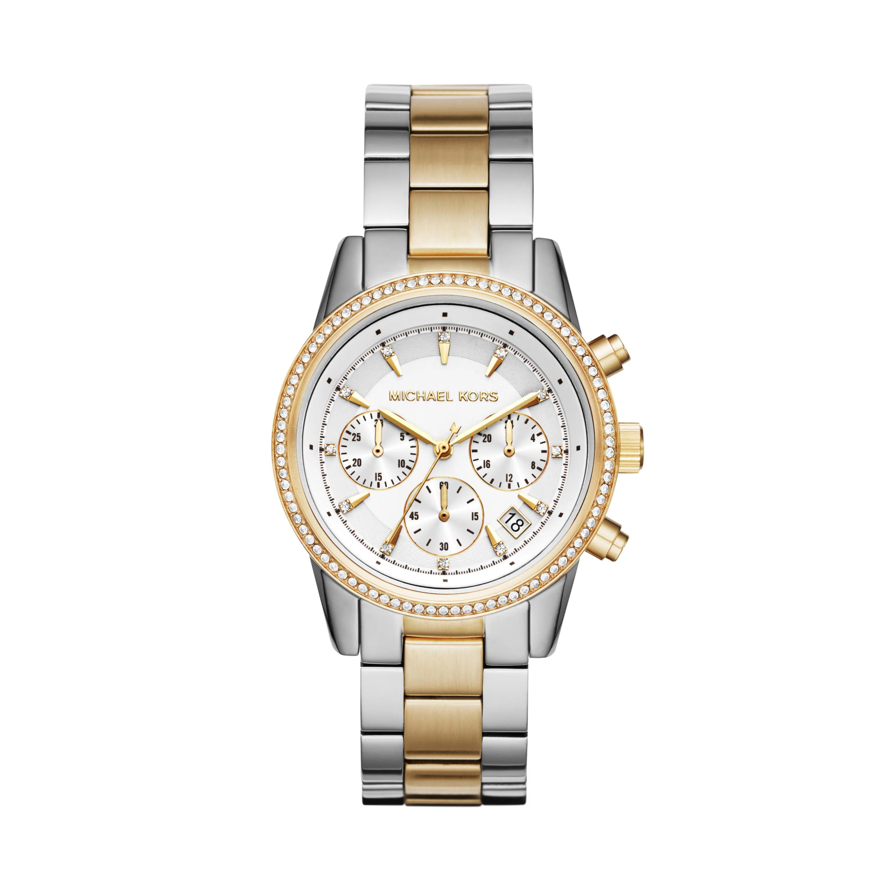 Michael Kors Ladies Ritz Pave Two-Tone Stainless Steel Watch White Dial