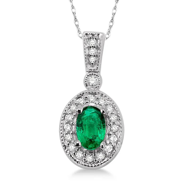 Jilco Inc Diamond & Emerald Necklace - White Gold