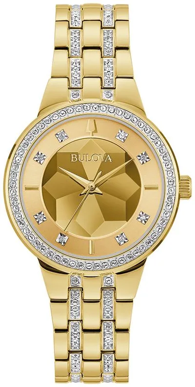 Bulova Watches Ladies' Crystal Phantom Stainless Steel Bracelet Watch Champagne Dial