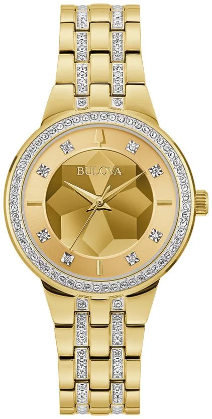Bulova Watches Ladies' Crystal Phantom Stainless Steel Bracelet Watch Champagne Dial