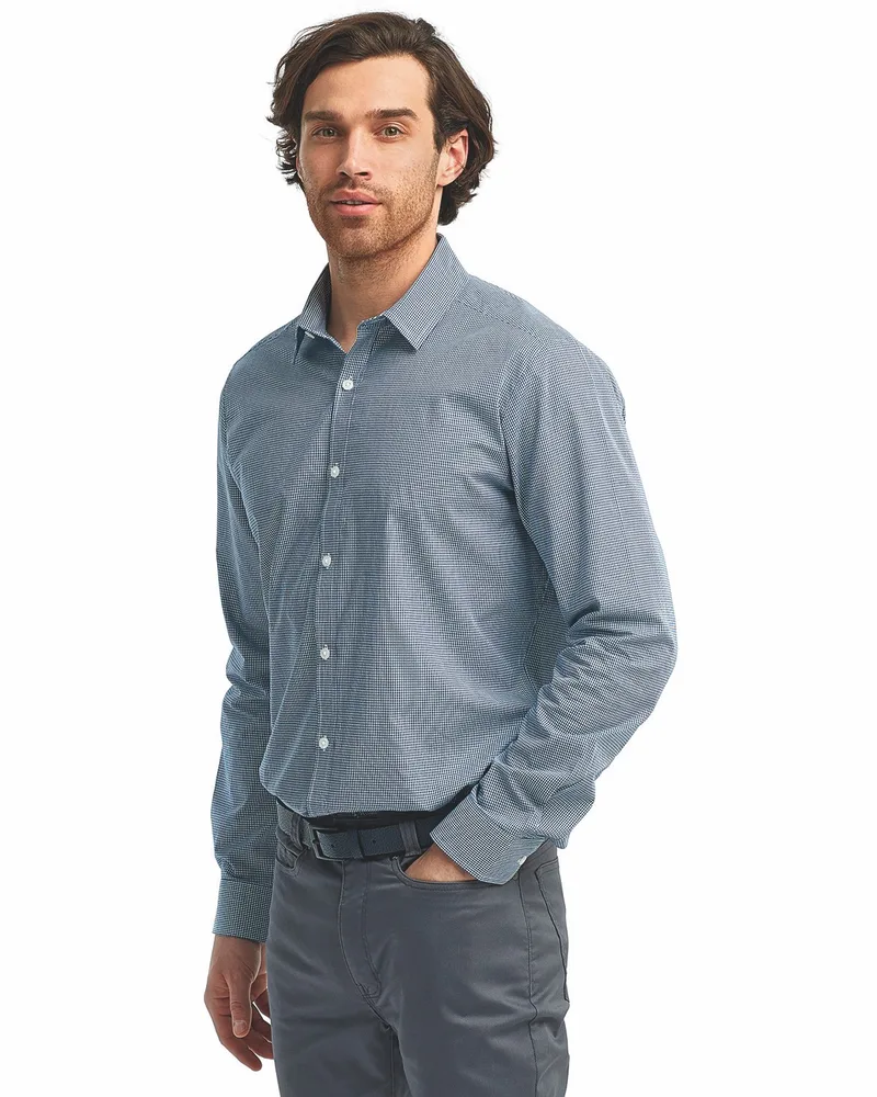 ARTISAN COLLECTION BY REPRIME Men's Microcheck Gingham Long-Sleeve Cotton Shirt view 3