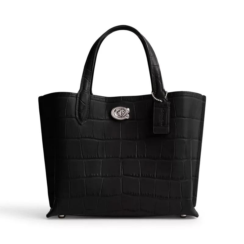 COACH Embossed Croc Willow Tote 24 - Black Multi/Silver