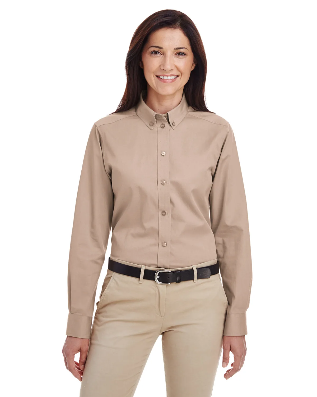 Harriton Ladies' Foundation Cotton Long-Sleeve Twill Shirt with Teflon™ view 7