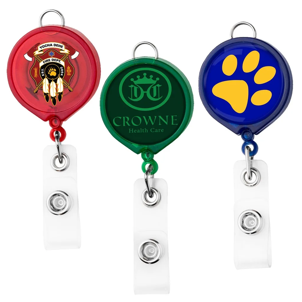 Large Face Retractable Badge Reel w/lanyard attachment - Translucent