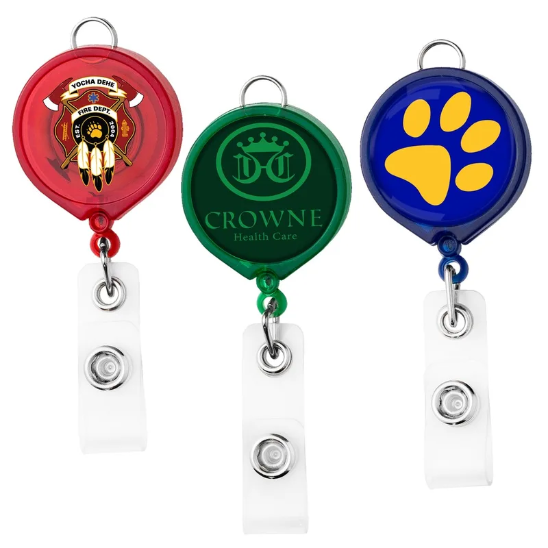 Large Face Retractable Badge Reel w/lanyard attachment - Translucent