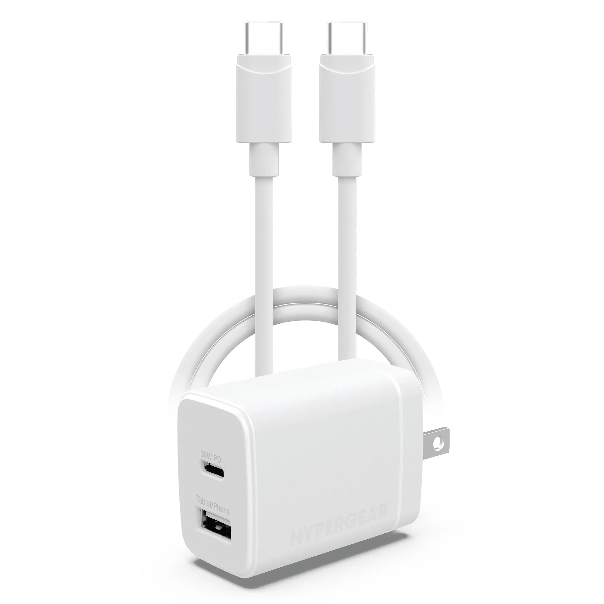Hypergear 30W Usb-C Pd + Usb-A Fast Wall Charger And 4' Usb-C Cable, White