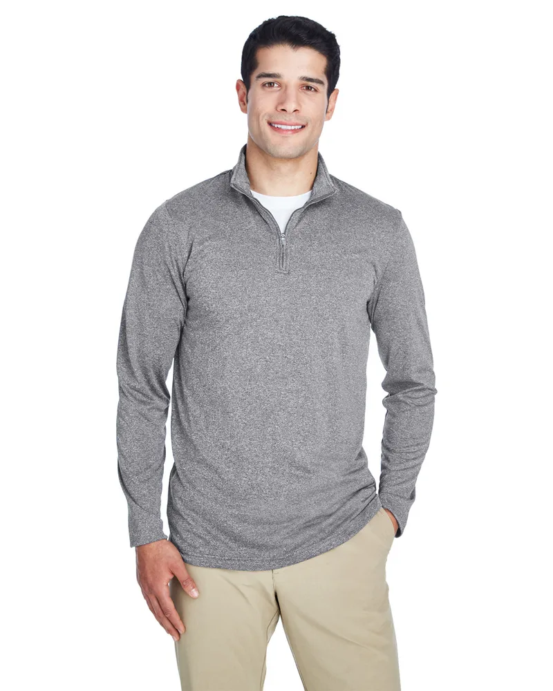 ULTRACLUB Men's Cool & Dry Heathered Performance Quarter-Zip view 2