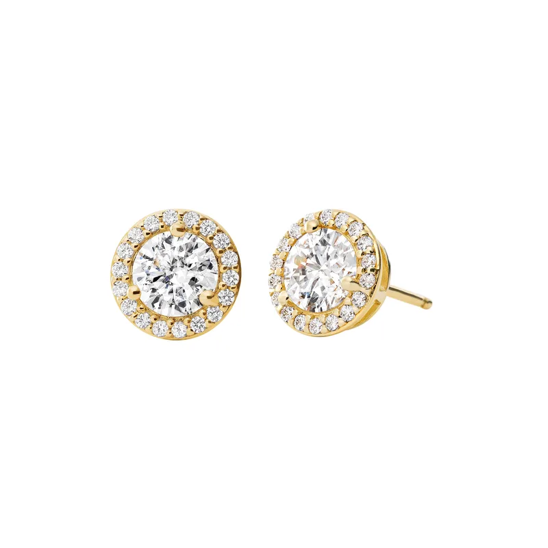 Michael Kors Sterling Gold Pave Round Stud Earrings
