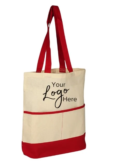 Accent Tote Bag with Pocket & 3" Gusset (16"x17"x3") — Natural Beige/Black