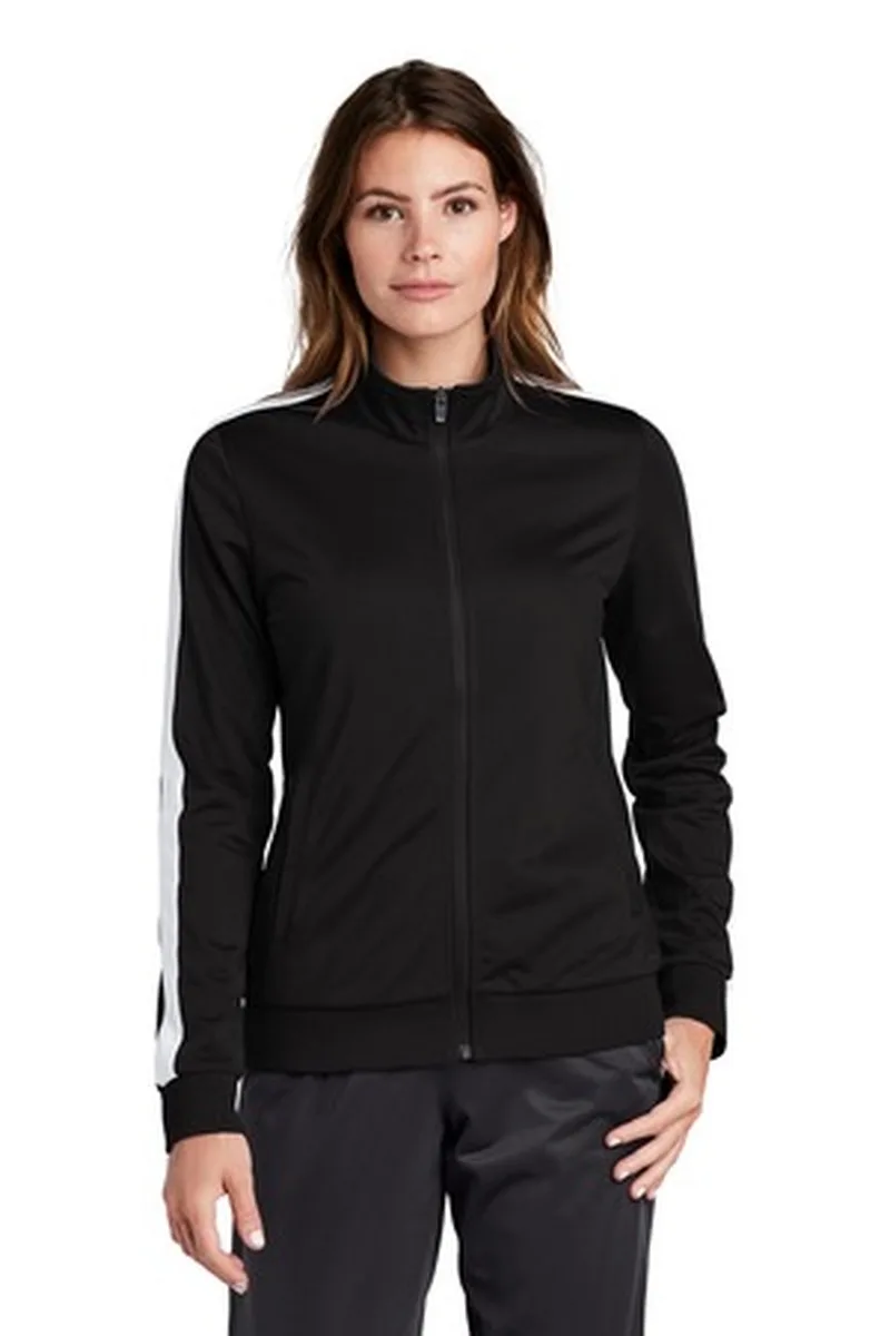 Sport-Tek ® Ladies Tricot Sleeve Stripe Track Jacket.